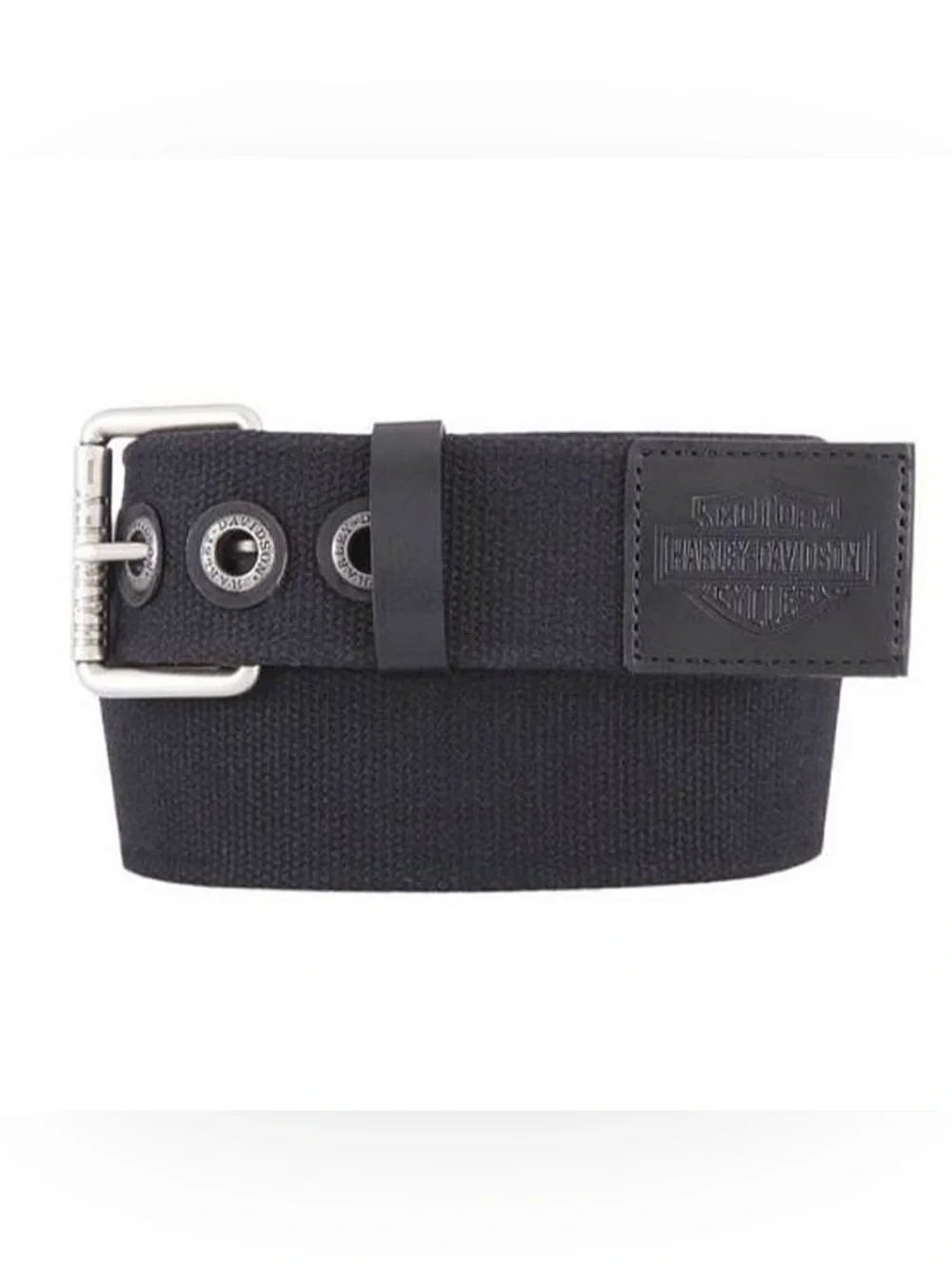 Harley-Davidson Bad Manners Black Canvas Leather Trim Belt Size 34